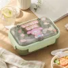 Green cartoon children's lunch box, portable and eco-friendly PP material with lid details Picture